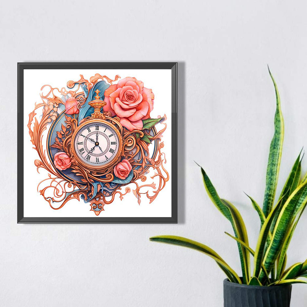 Flowers Clock - Full Square Drill Diamond Painting 40*40CM