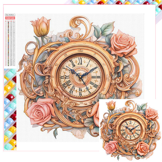 Flowers Clock - Full Square Drill Diamond Painting 40*40CM