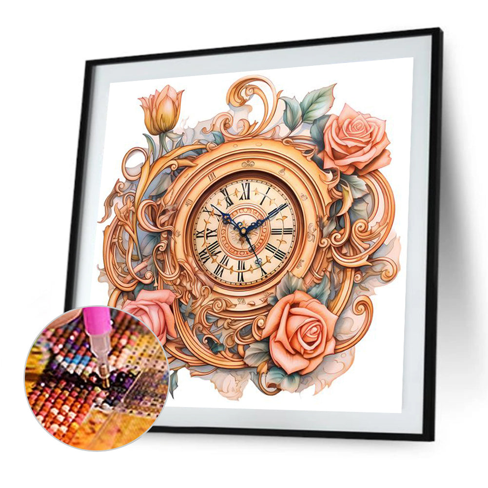 Flowers Clock - Full Square Drill Diamond Painting 40*40CM