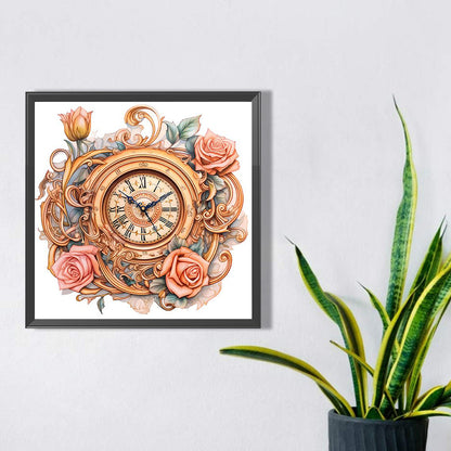 Flowers Clock - Full Square Drill Diamond Painting 40*40CM