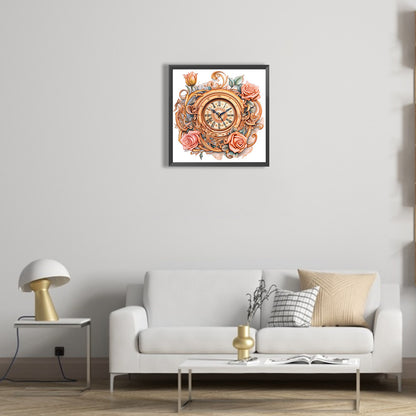 Flowers Clock - Full Square Drill Diamond Painting 40*40CM