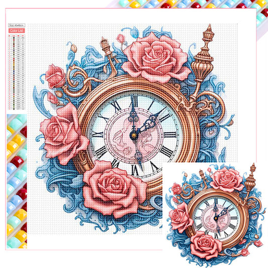 Flowers Clock - Full Square Drill Diamond Painting 40*40CM