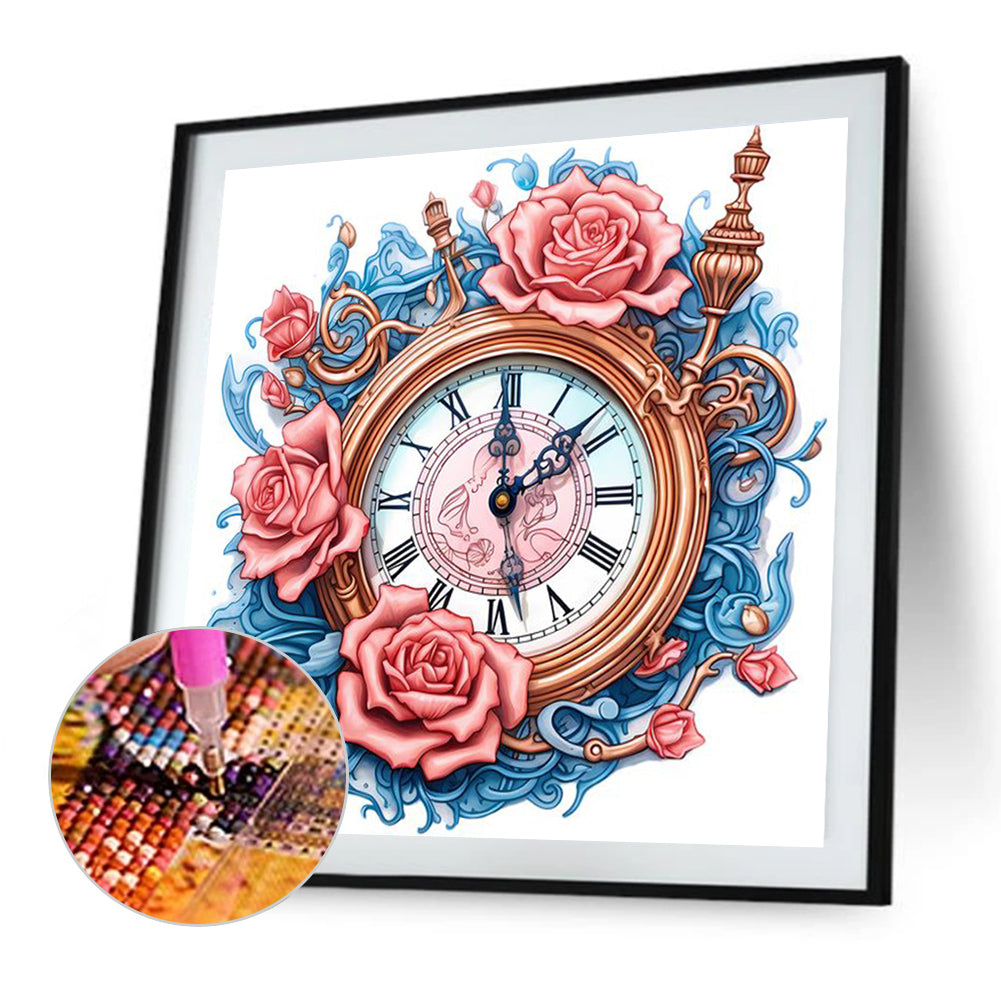 Flowers Clock - Full Square Drill Diamond Painting 40*40CM