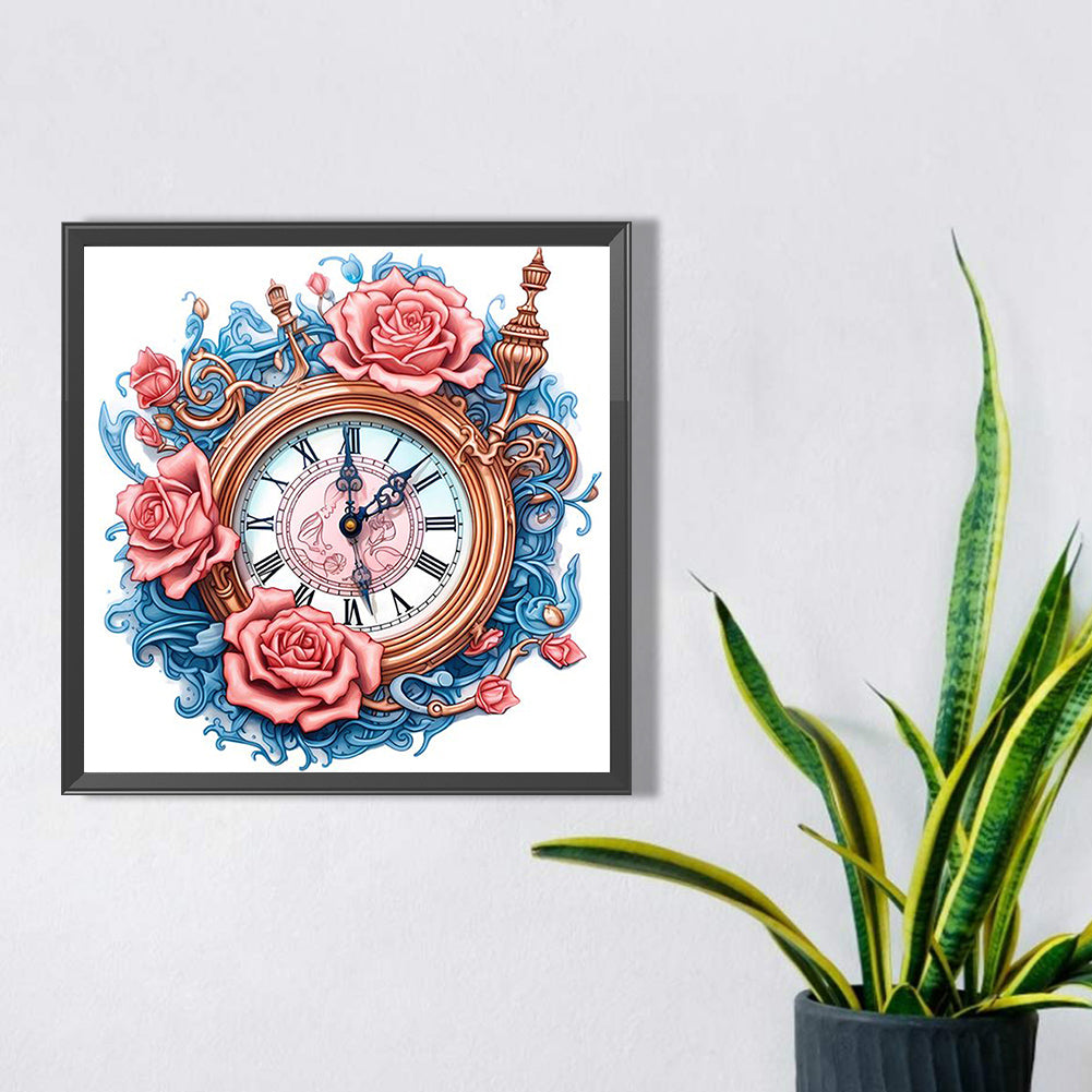 Flowers Clock - Full Square Drill Diamond Painting 40*40CM