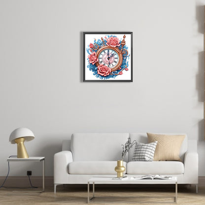 Flowers Clock - Full Square Drill Diamond Painting 40*40CM