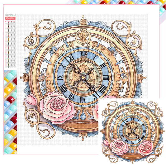 Flowers Clock - Full Square Drill Diamond Painting 40*40CM