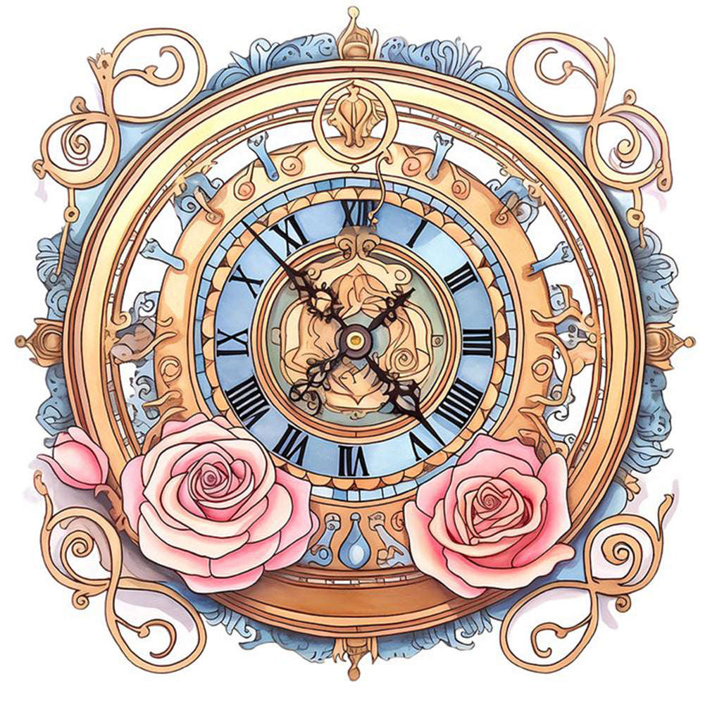 Flowers Clock - Full Square Drill Diamond Painting 40*40CM
