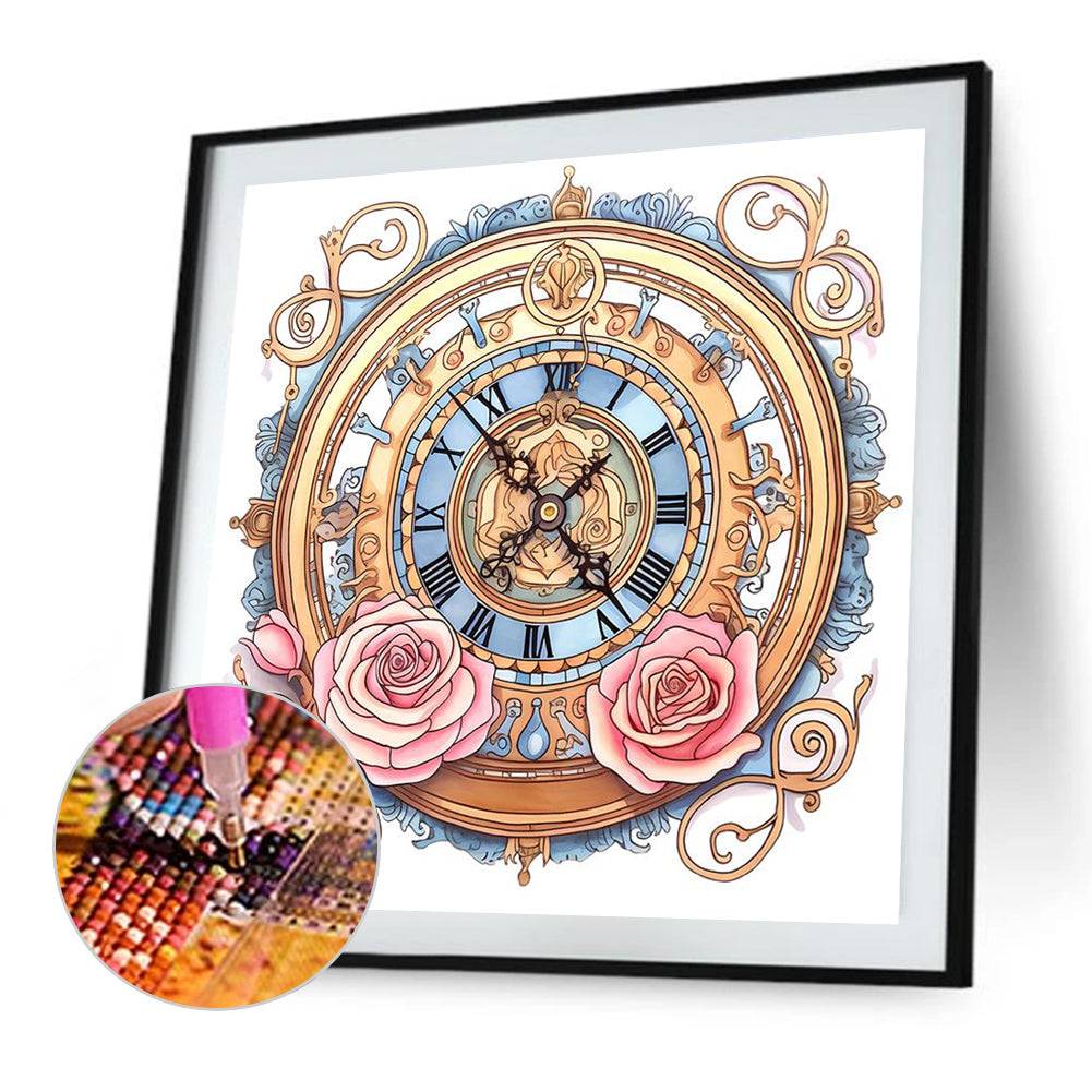 Flowers Clock - Full Square Drill Diamond Painting 40*40CM