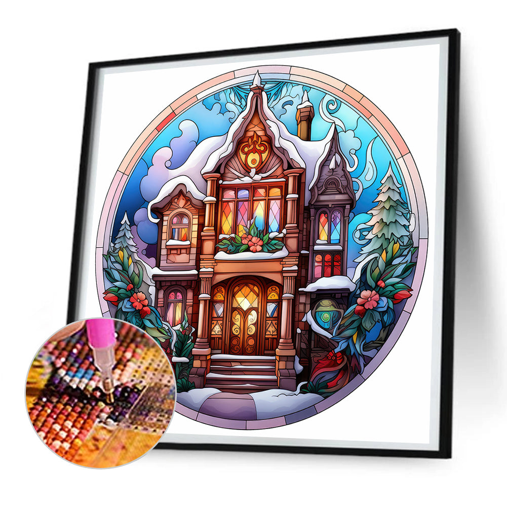 Christmas Igloo Glass Painting - Full Round Drill Diamond Painting 30*30CM