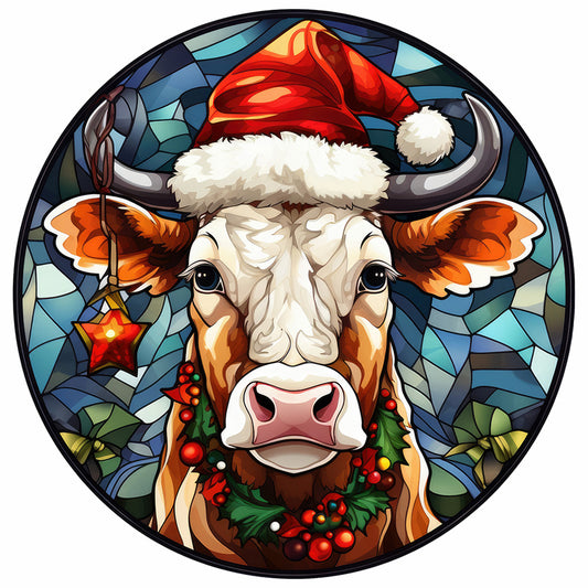 Christmas Cow Glass Painting - Full Round Drill Diamond Painting 30*30CM