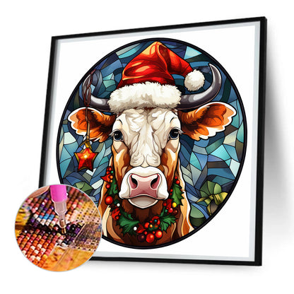 Christmas Cow Glass Painting - Full Round Drill Diamond Painting 30*30CM