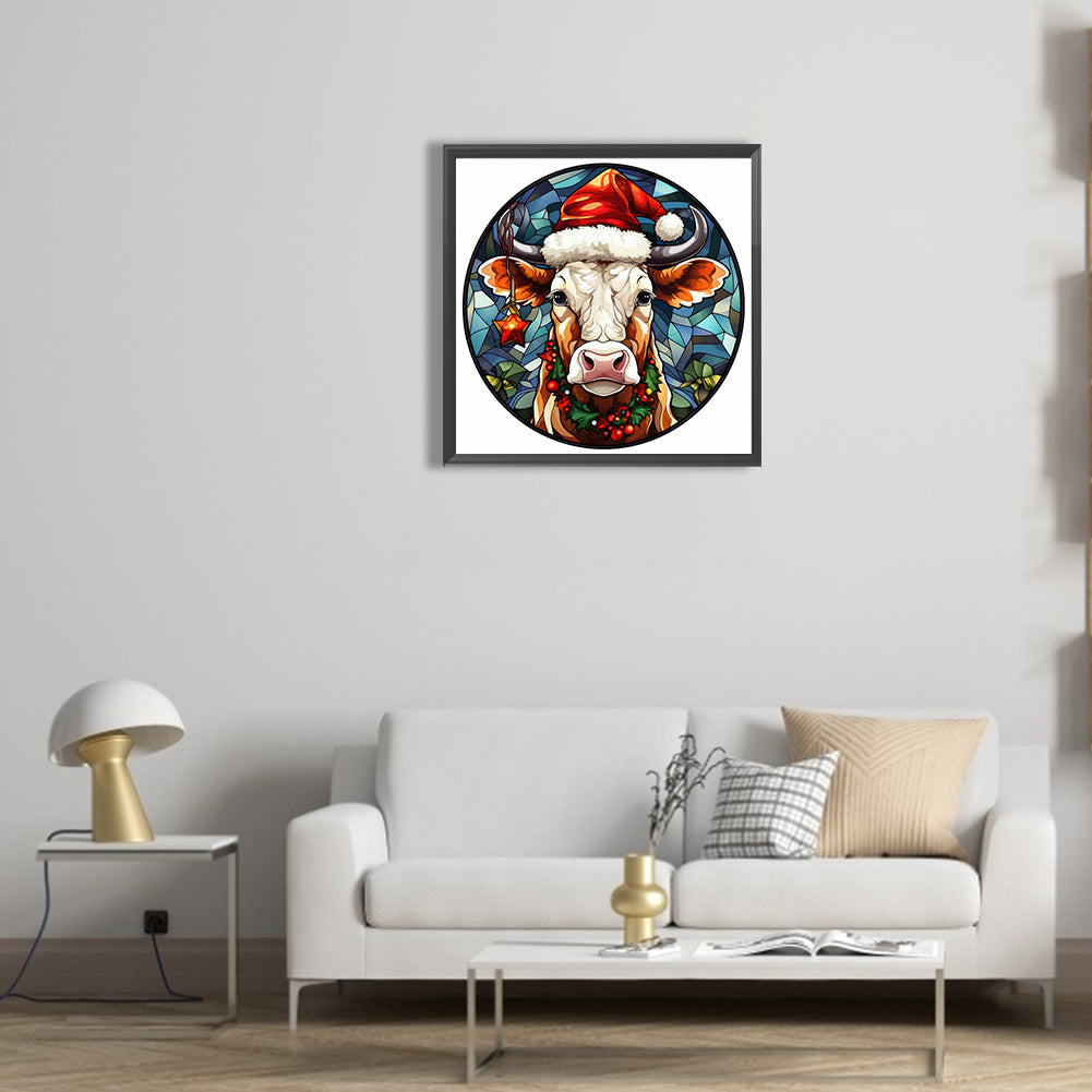 Christmas Cow Glass Painting - Full Round Drill Diamond Painting 30*30CM