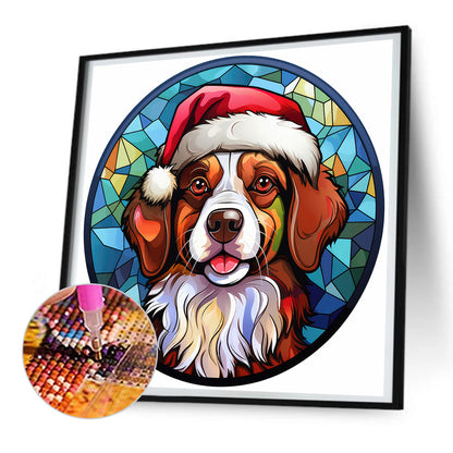 Christmas Puppy Glass Painting - Full Round Drill Diamond Painting 30*30CM