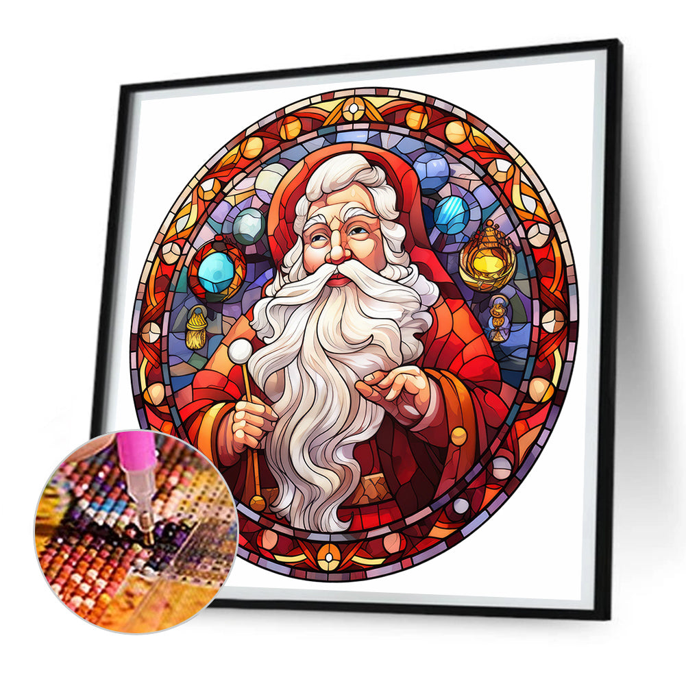 Christmas Santa Glass Painting - Full Round Drill Diamond Painting 30*30CM