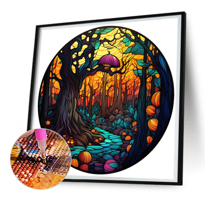 Halloween Pumpkin Skeleton Haunted House Glass Painting - Full Round Drill Diamond Painting 30*30CM