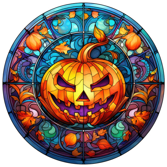Halloween Pumpkin Skeleton Haunted House Glass Painting - Full Round Drill Diamond Painting 30*30CM
