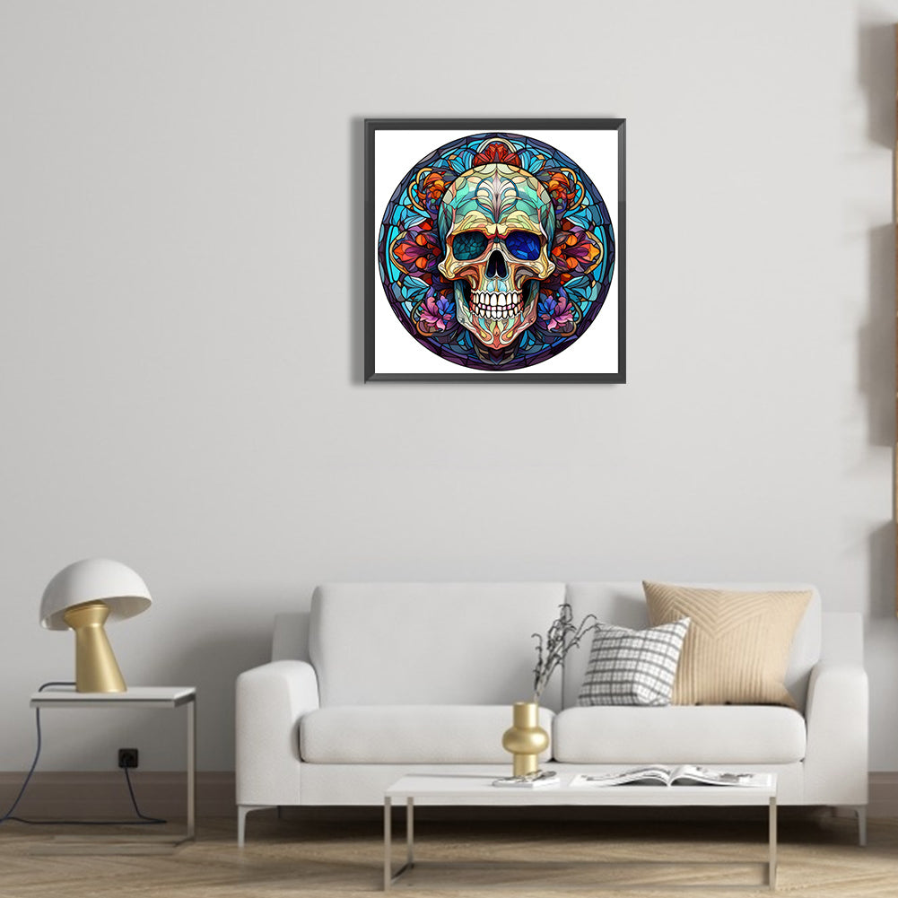 Halloween Pumpkin Skeleton Haunted House Glass Painting - Full Round Drill Diamond Painting 30*30CM