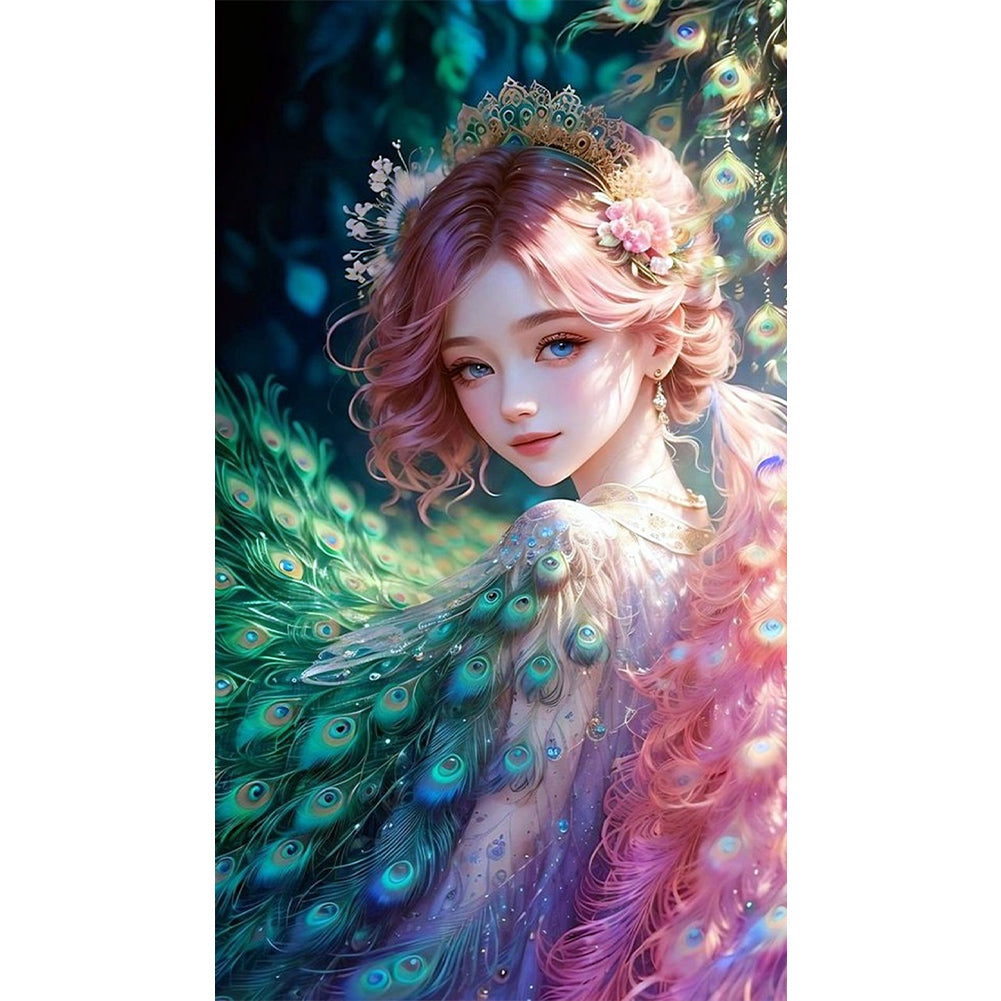 Peacock Princess - AB Round Drill Diamond Painting 40*70CM