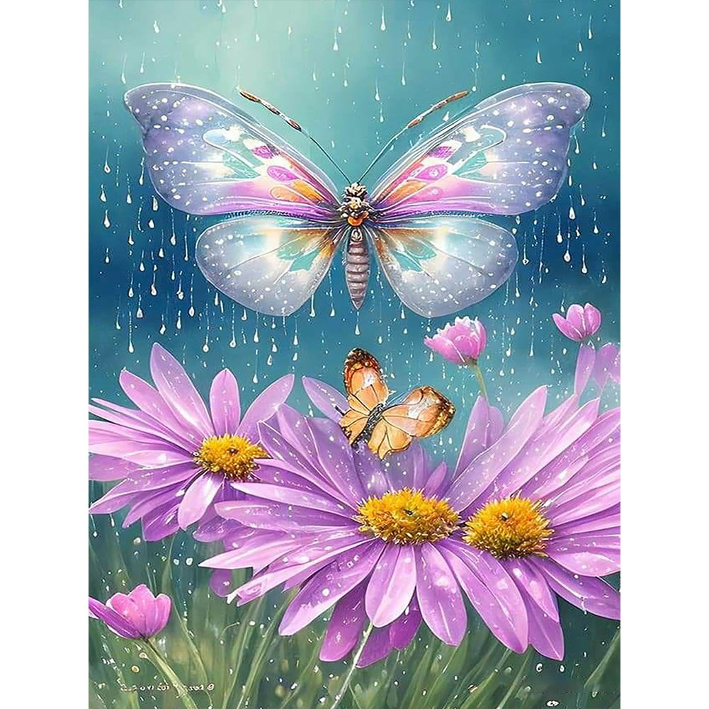 Flowers And Butterflies - Full Round Drill Diamond Painting 30*40CM