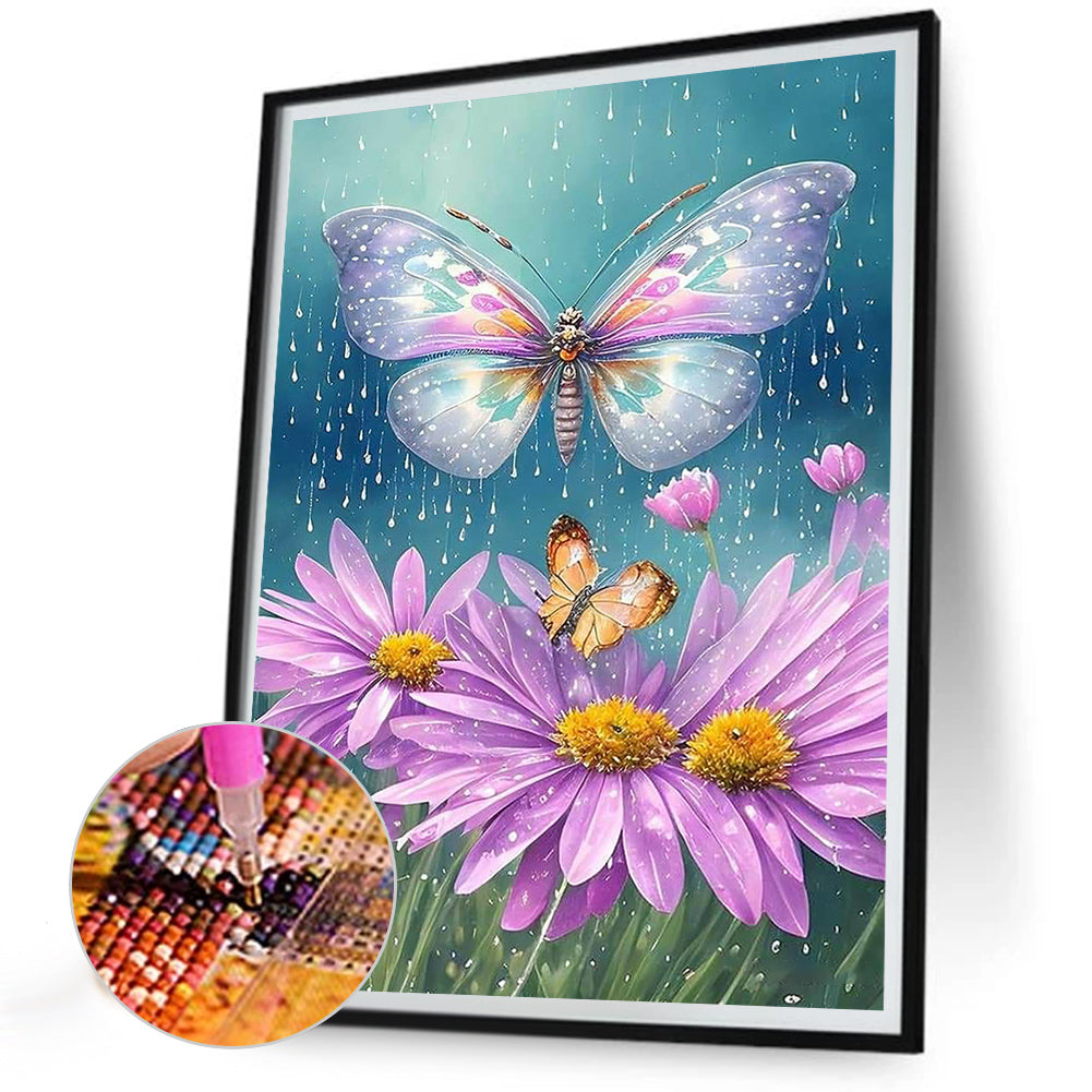 Flowers And Butterflies - Full Round Drill Diamond Painting 30*40CM
