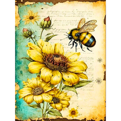 Sunflower And Bee - Full Round Drill Diamond Painting 30*40CM