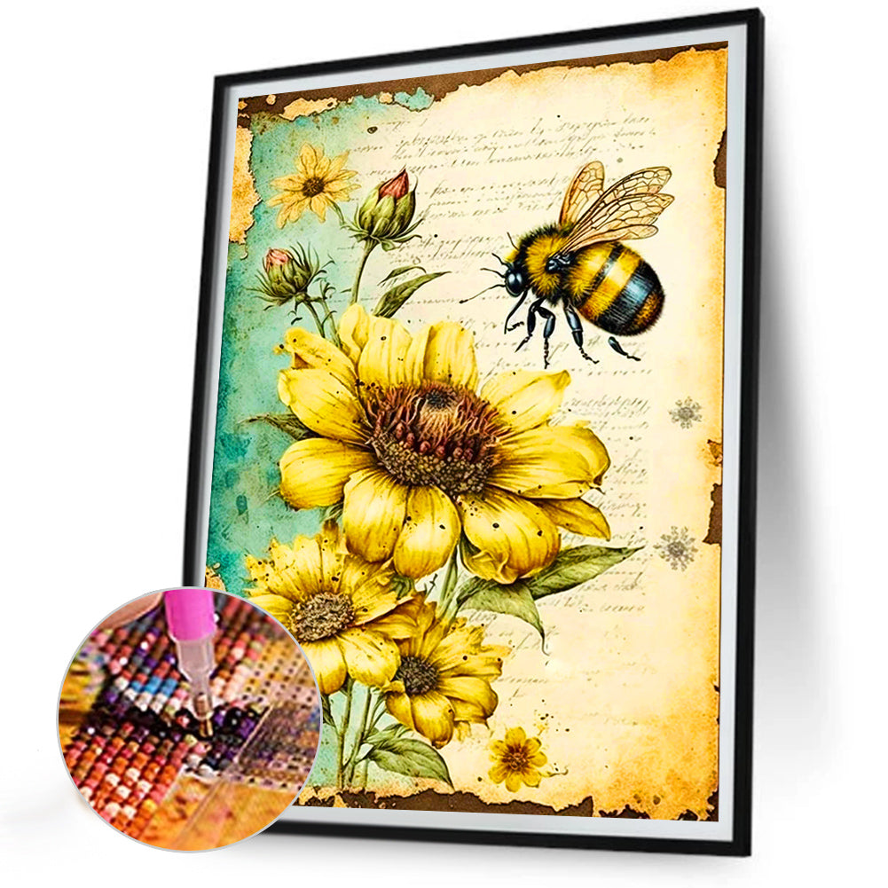 Sunflower And Bee - Full Round Drill Diamond Painting 30*40CM