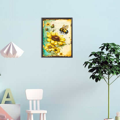 Sunflower And Bee - Full Round Drill Diamond Painting 30*40CM