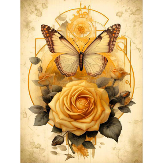 Butterfly And Rose - Full Round Drill Diamond Painting 30*40CM