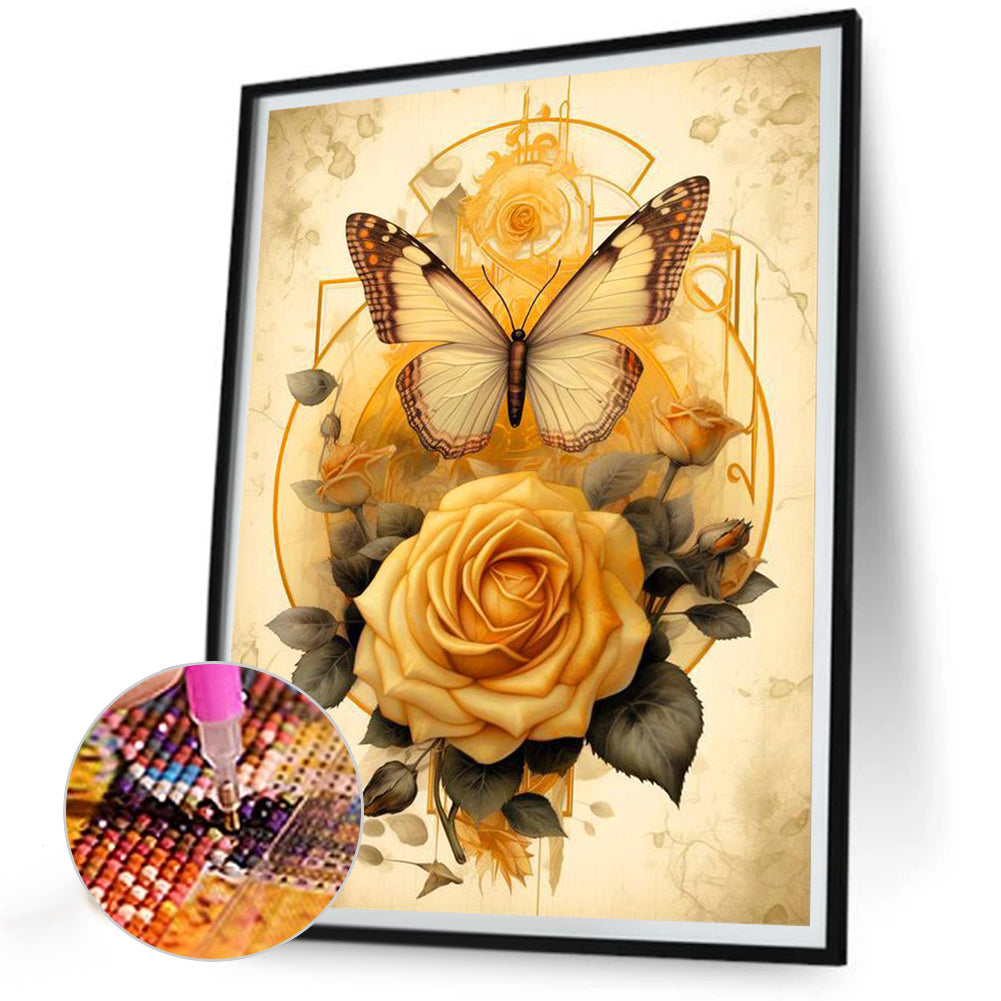 Butterfly And Rose - Full Round Drill Diamond Painting 30*40CM