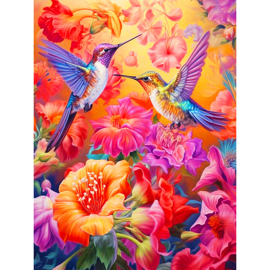 Hummingbird With Flowers - Full Round Drill Diamond Painting 30*40CM