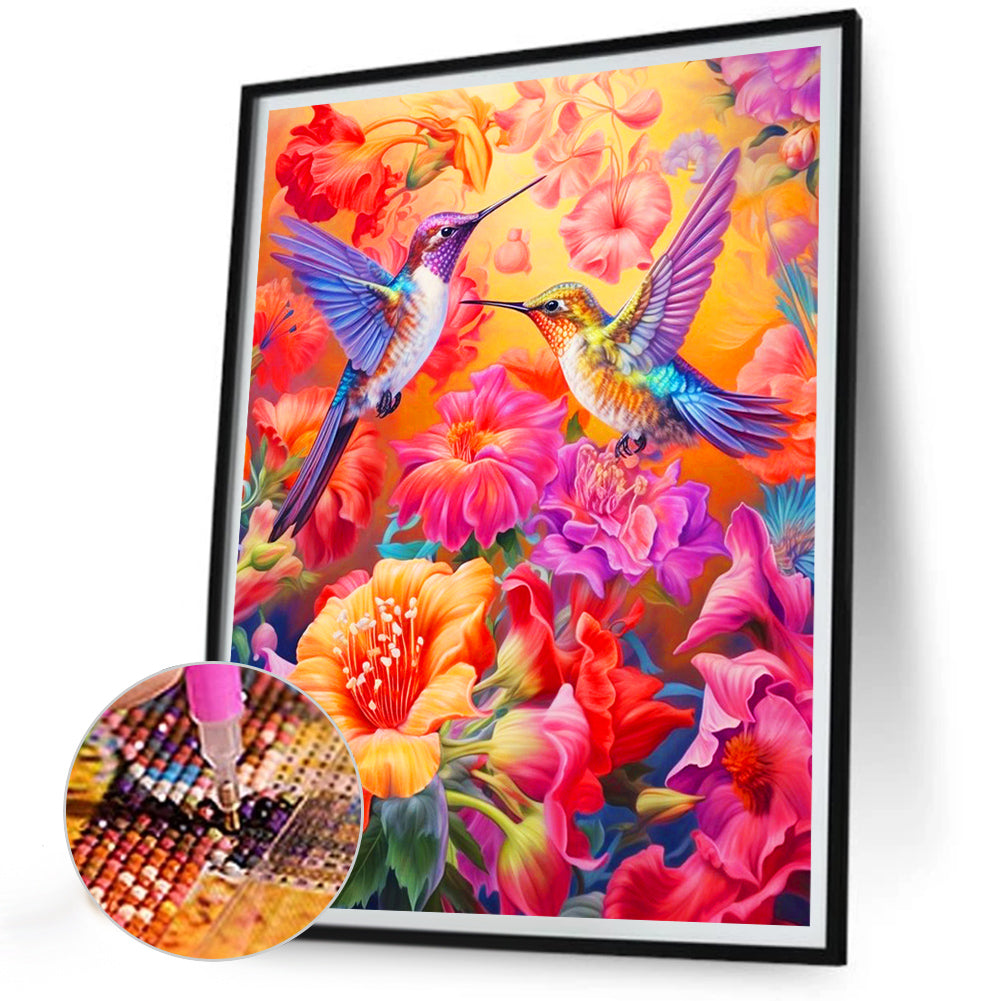 Hummingbird With Flowers - Full Round Drill Diamond Painting 30*40CM