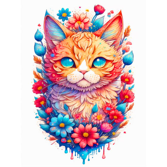 Flowers And A Confident Orange Cat - Full Round Drill Diamond Painting 30*40CM