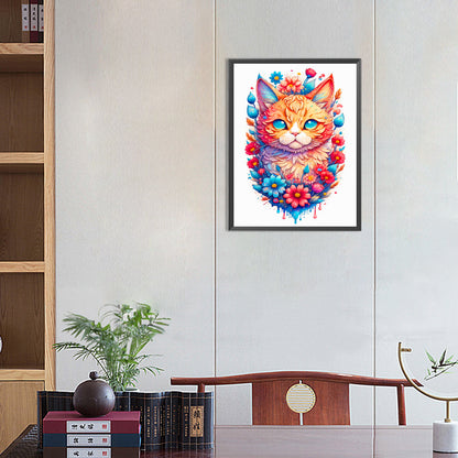 Flowers And A Confident Orange Cat - Full Round Drill Diamond Painting 30*40CM