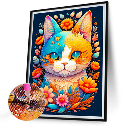 Flower And Spirit'S Orange-Blue Cat - Full Round Drill Diamond Painting 30*40CM