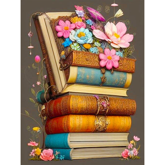 Flowers And Books - Full Round Drill Diamond Painting 30*40CM