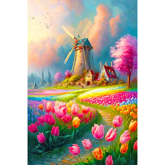 Beautiful Windmill Scenery - Full Round Drill Diamond Painting 40*60CM