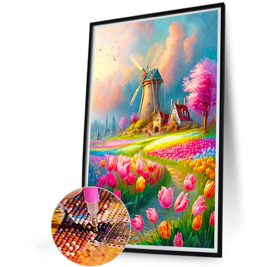Beautiful Windmill Scenery - Full Round Drill Diamond Painting 40*60CM