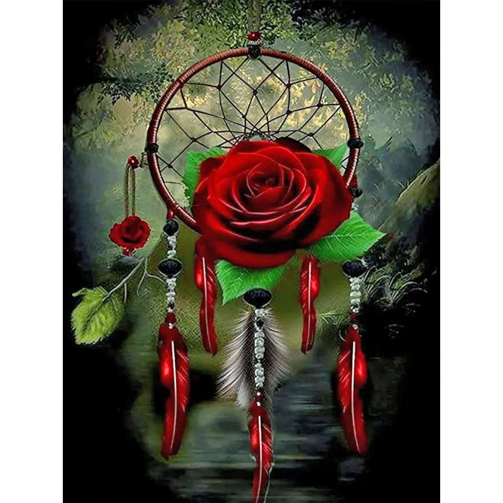 Night Rose Dreamcatcher - Full Round Drill Diamond Painting 30*40CM