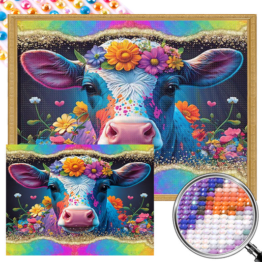 Flower Cow - AB Round Drill Diamond Painting 45*40CM