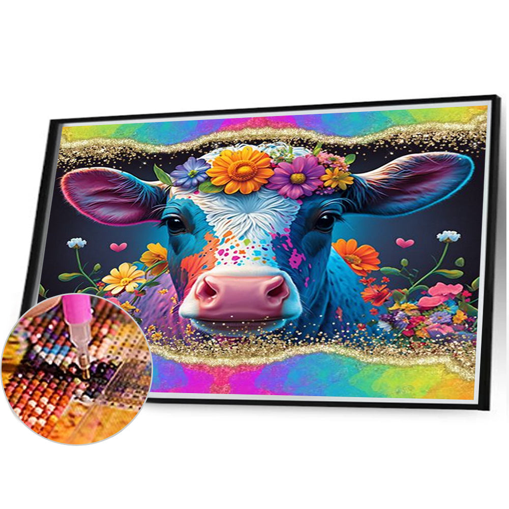 Flower Cow - AB Round Drill Diamond Painting 45*40CM