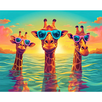 Three Swimming Giraffes - AB Round Drill Diamond Painting 50*40CM