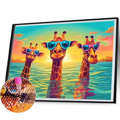 Three Swimming Giraffes - AB Round Drill Diamond Painting 50*40CM