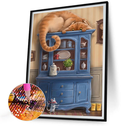 Mouse And Cat Hide And Seek - Full Round Drill Diamond Painting 30*40CM