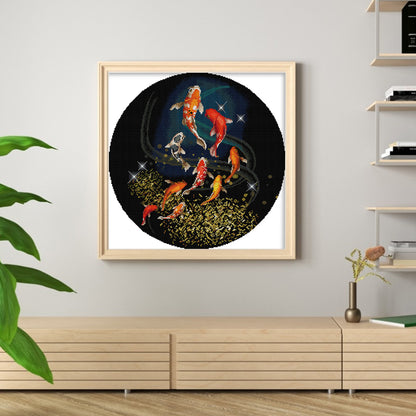 Koi Fighting For Spring - 14CT Stamped Cross Stitch 47*47CM(Joy Sunday)