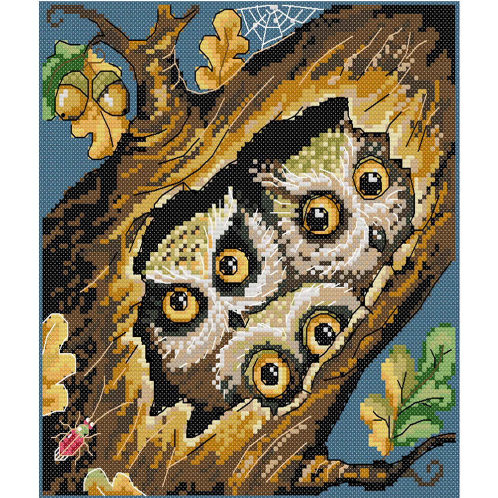 Three Little Owls - 14CT Stamped Cross Stitch 26*28CM(Joy Sunday)