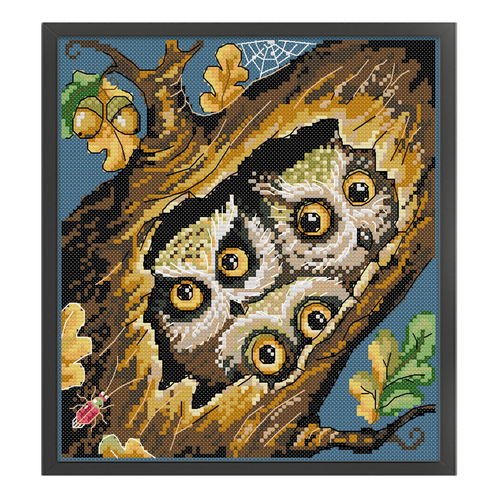 Three Little Owls - 14CT Stamped Cross Stitch 26*28CM(Joy Sunday)