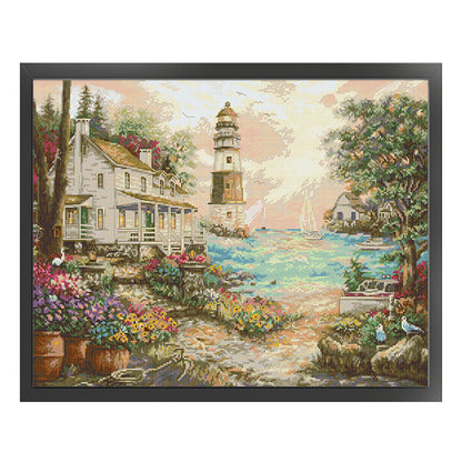 Beach House - 14CT Stamped Cross Stitch 56*44CM(Joy Sunday)