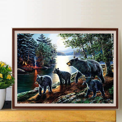 Forest Black Bear - Full Round Drill Diamond Painting 40*30CM