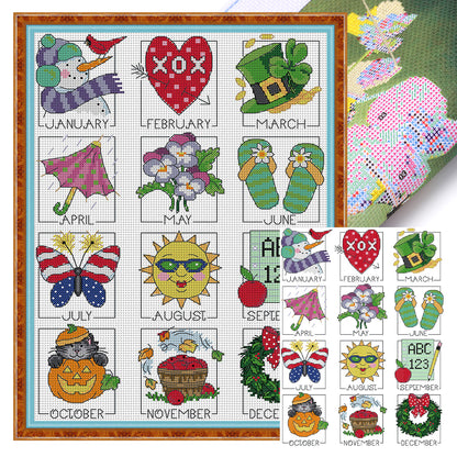 Twelve Months - 14CT Stamped Cross Stitch 30*40CM(Joy Sunday)