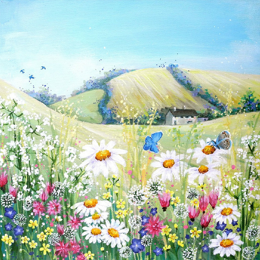 Hillside Wildflowers - Full Round Drill Diamond Painting 30*30CM